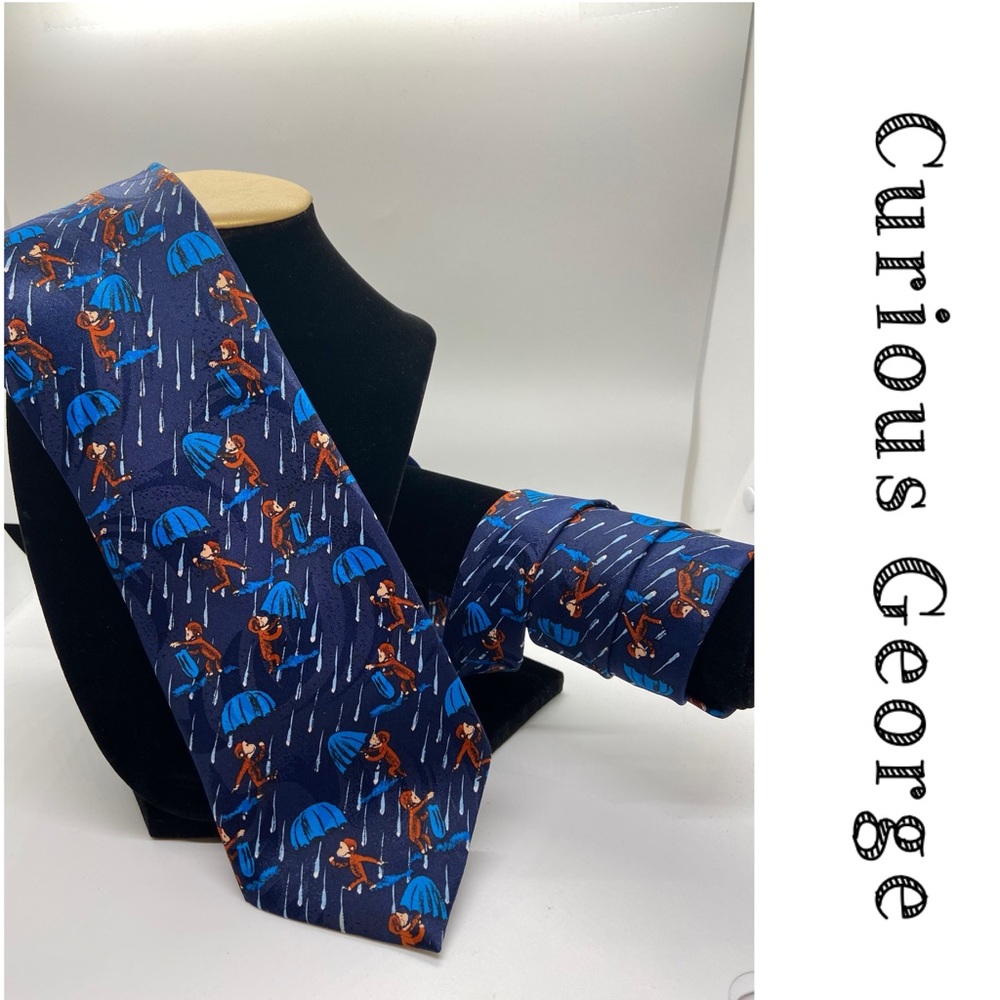 CURIOUS GEORGE-Umbrellas Dark Blue Tie-100%polyester-good condition